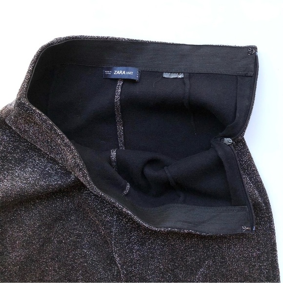 Zara Knit High Rise Black Metallic Pants Slit Leg Leggings - Picture 8 of 11